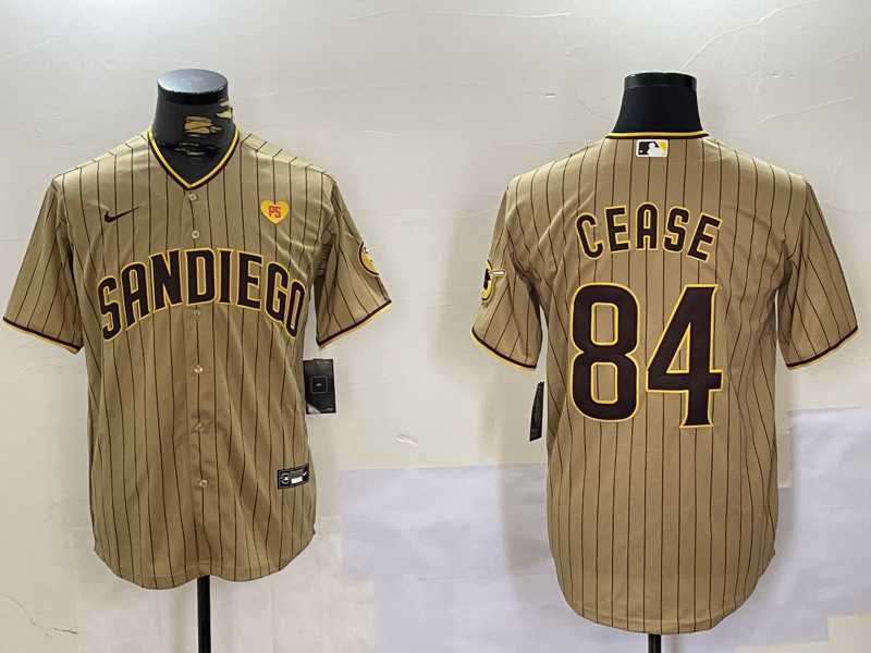 Mens San Diego Padres #84 Dylan Cease Khaki Team Logo With PS Patch Stitched Cool Base Nike Jersey->san diego padres->MLB Jersey